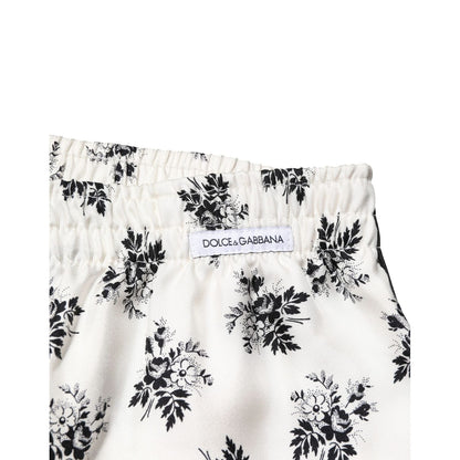 Dolce & Gabbana White Floral Silk Casual Lounge Pants