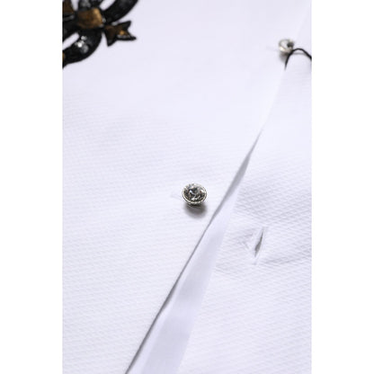 Dolce & Gabbana White GOLD Embellished Formal Men Dress Shirt