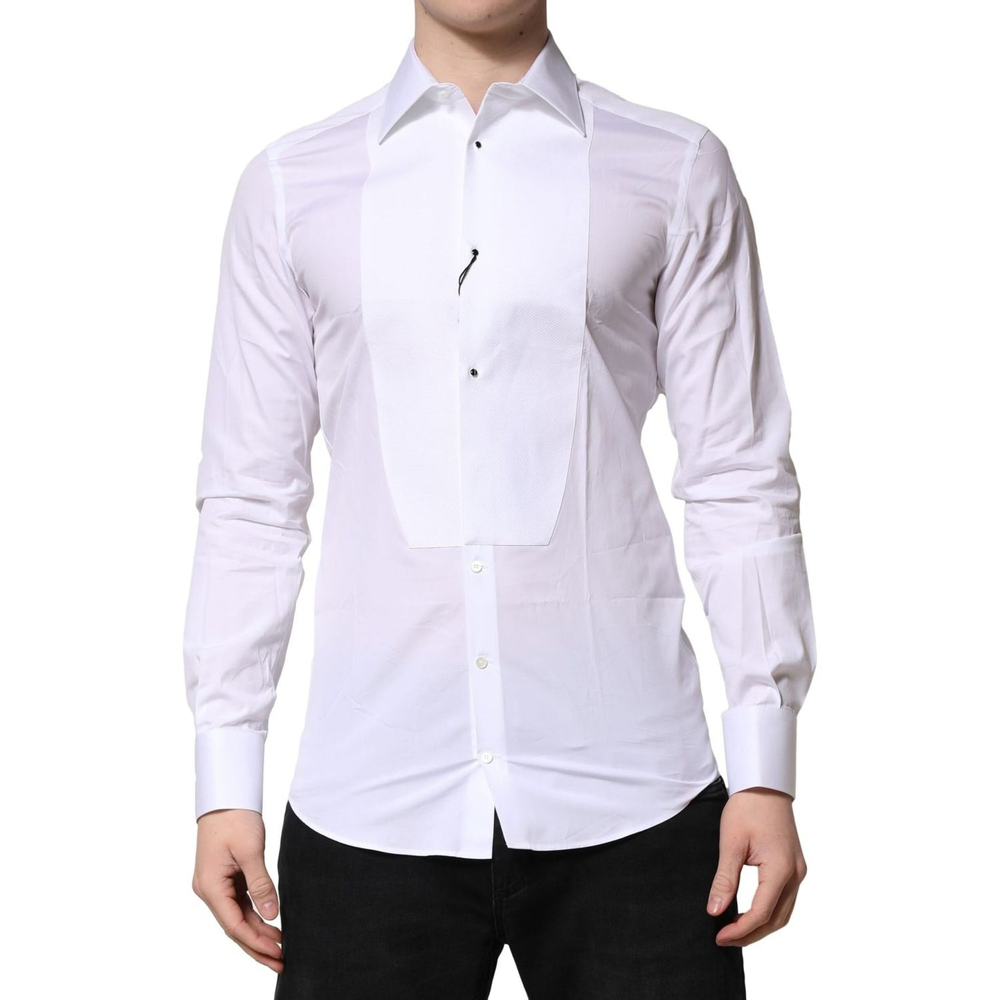 Dolce & Gabbana White GOLD Crown Cotton Dress Formal Shirt