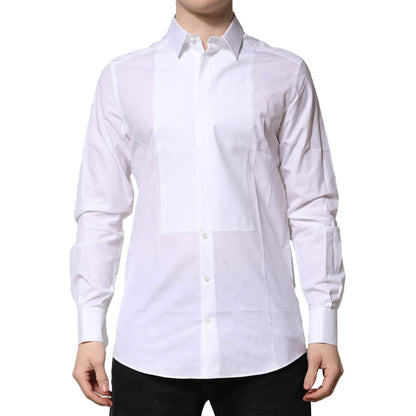 Dolce & Gabbana White Bib Cotton Poplin GOLD Formal Shirt