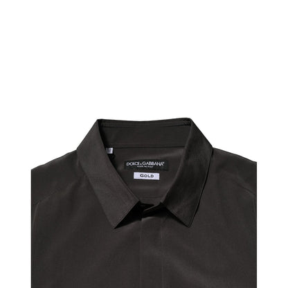 Dolce & Gabbana Dark Brown Silk GOLD Men Dress Formal Shirt
