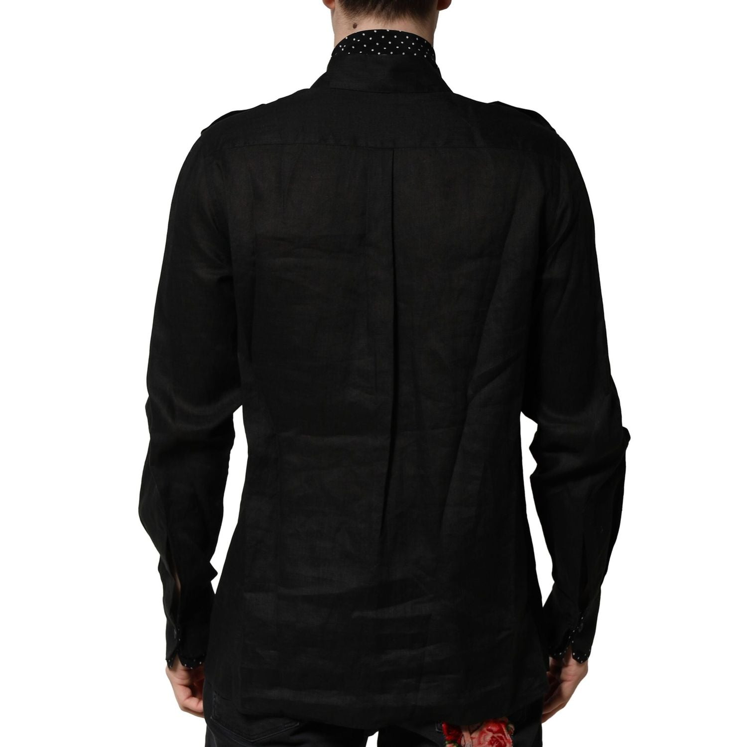 Dolce & Gabbana Black Polka Dot Collar Tie Neck Casual Shirt