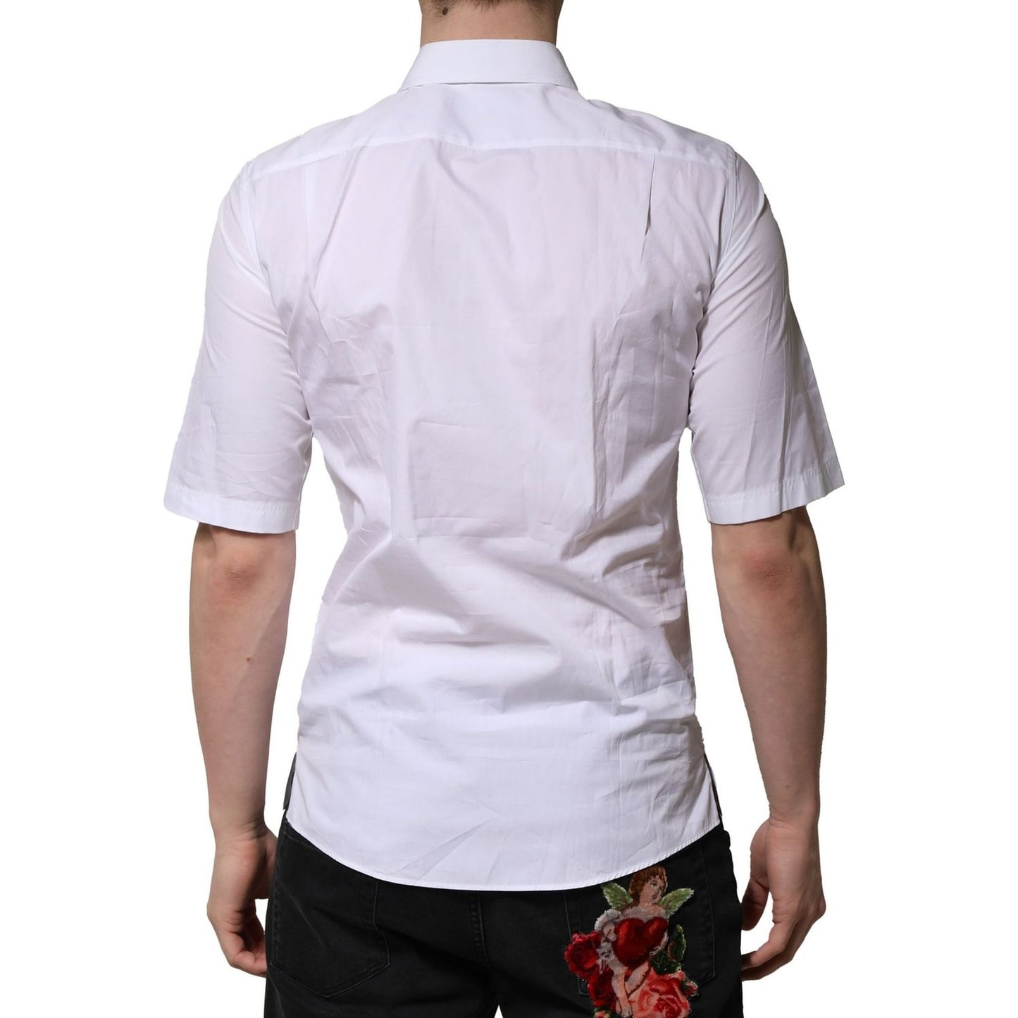 Dolce & Gabbana White Cotton Short Sleeves Dress Formal Shirt
