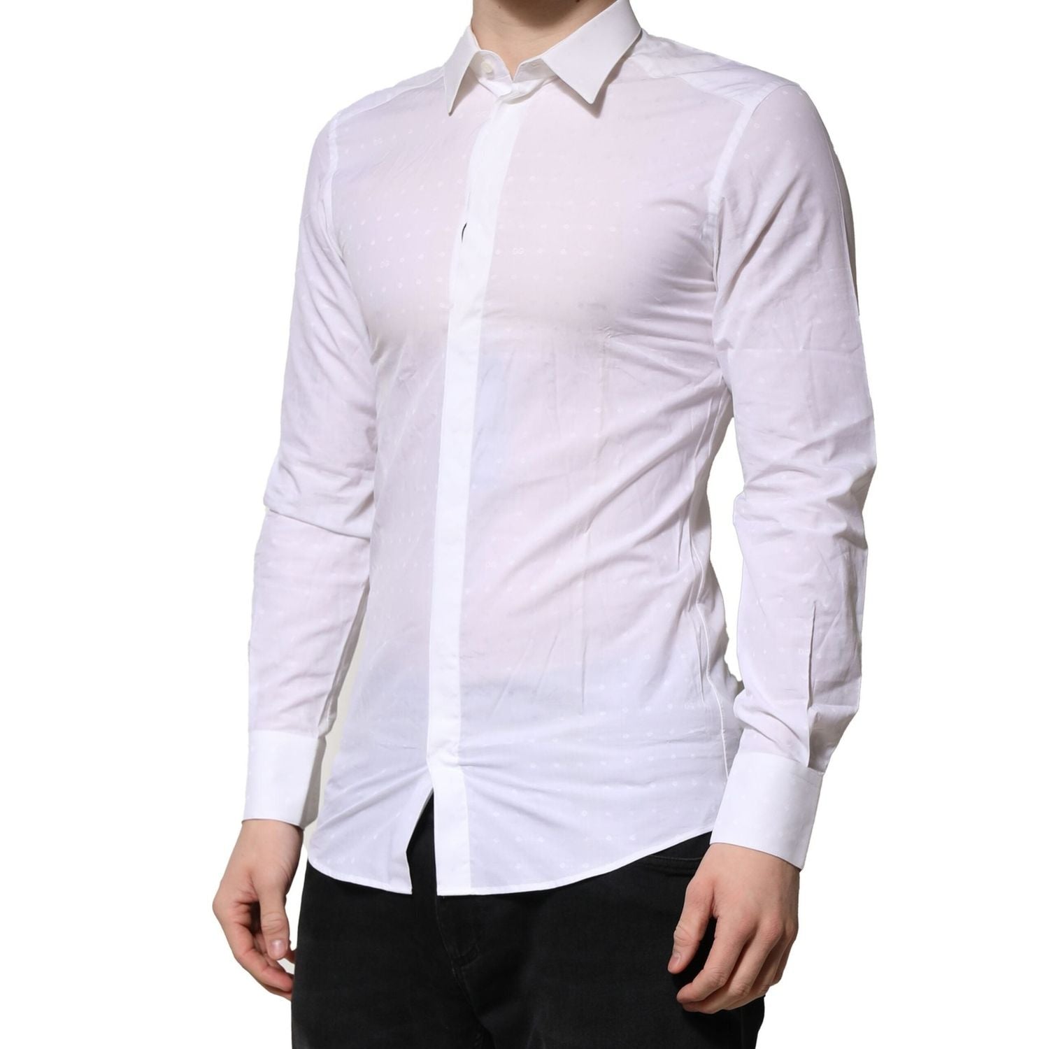 Dolce & Gabbana White GOLD Long Sleeves Dress Men Formal Shirt