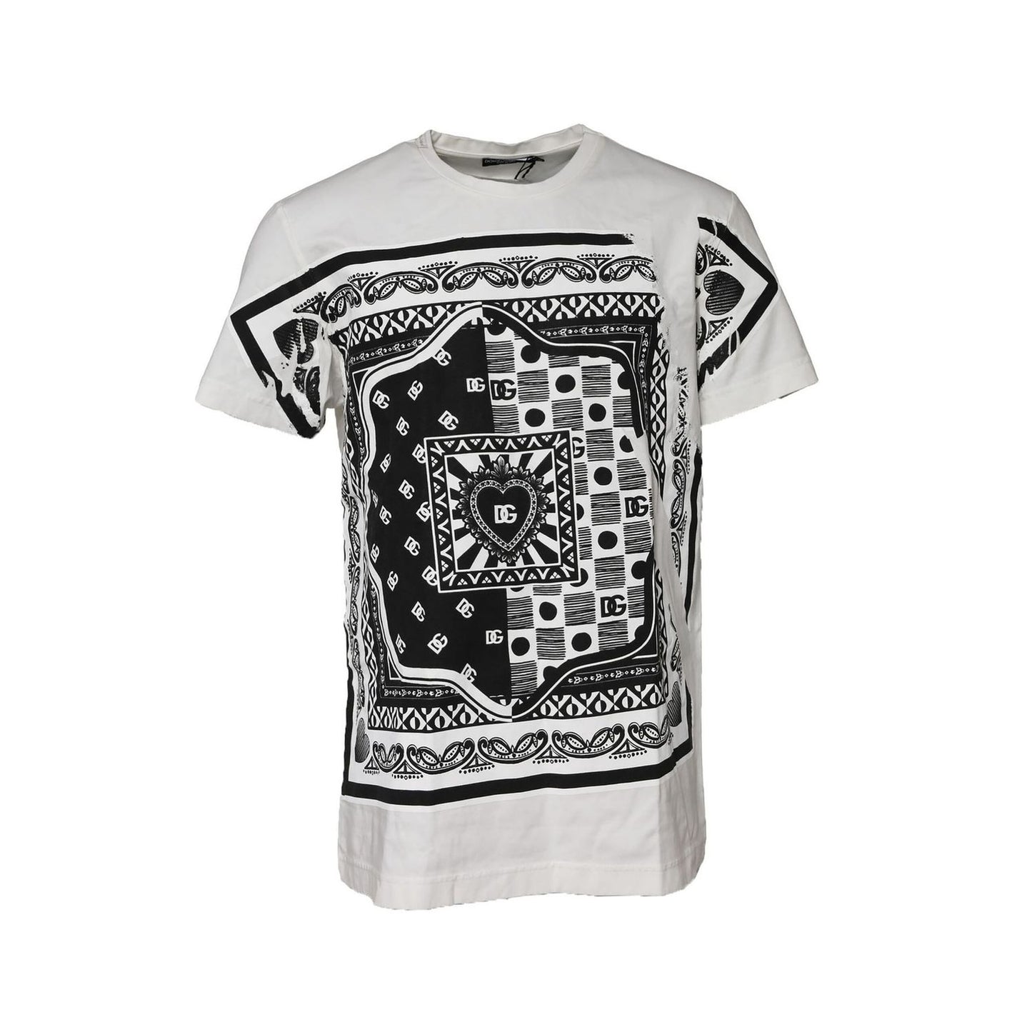 Dolce & Gabbana White Bandana Cotton Men Crew Neck T-shirt