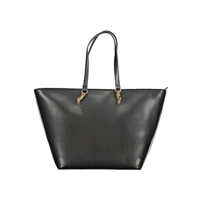 Tommy Hilfiger Black Polyethylene Handbag with two shoulder handles, internal pockets, zip closure, and logo detailing.