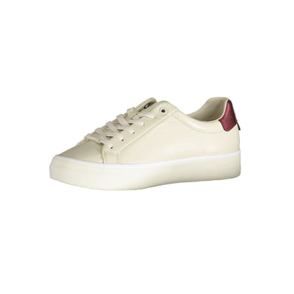 Calvin Klein Beige Polyester Sneaker with laces, contrast details, and logo. Sports footwear with comfort and style.