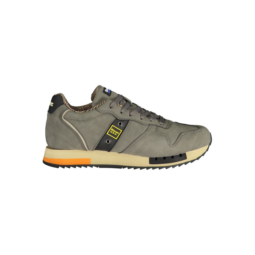 Blauer Gray Polyethylene Men Sneaker with dynamic laces and removable footbed, featuring the Blauer logo and contrast details.