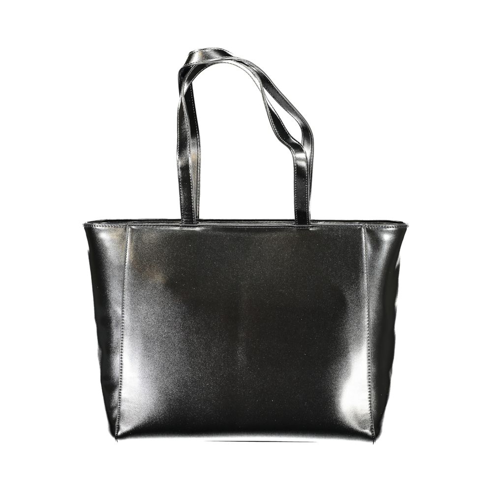 Mario Valentino Black Polyethylene Women Handbag with dual handles and sleek design.