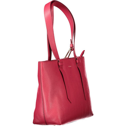 Coccinelle Red Leather Women Handbag with dual handles and logo, showcasing elegance and style in bright red. Perfect for fashion-forward women.