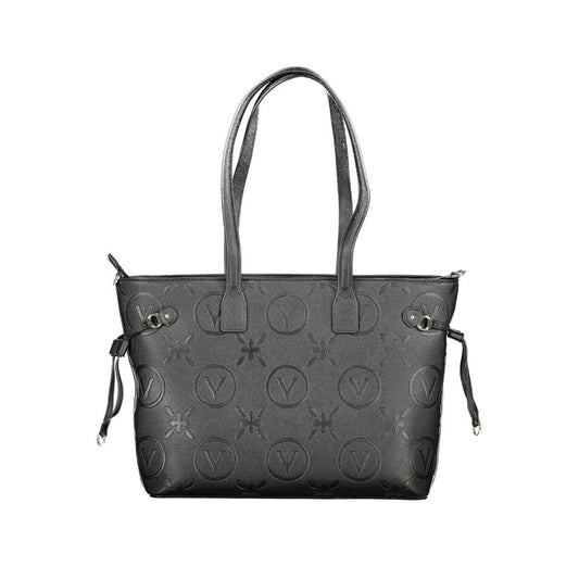 Mario Valentino Black Polyethylene Handbag with dual handles, adjustable straps, internal pockets, contrasting details, and zip closure.