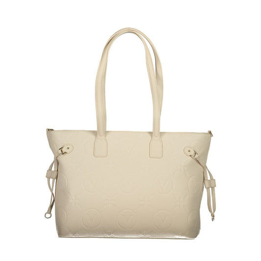 Mario Valentino Beige Polyethylene Handbag with shoulder handles, adjustable straps, internal pockets, and zip closure.