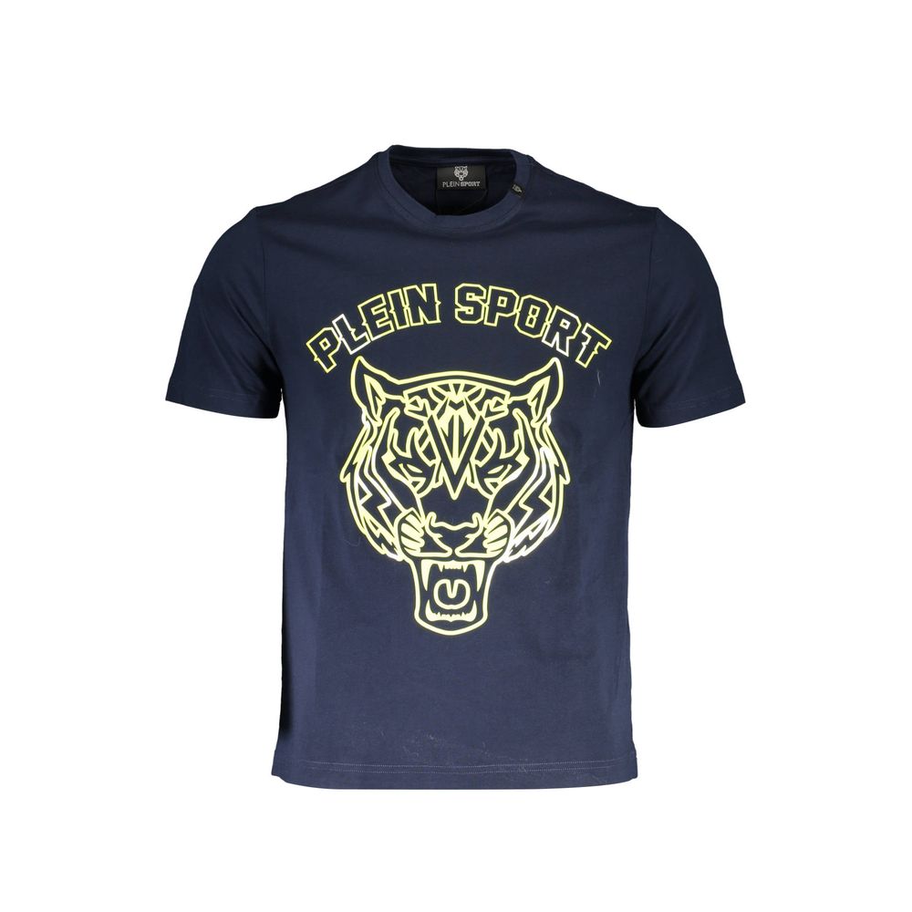 Plein Sport Blue Cotton Men T-Shirt with bold print and iconic logo on front view