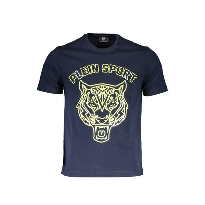 Plein Sport Blue Cotton Men T-Shirt with bold print and iconic logo on front view