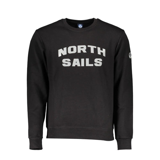 North Sails "Black Cotton Men Sweater" with logo, long sleeves, and bold print, perfect for stylish fashion lovers. Ideal winter wear.