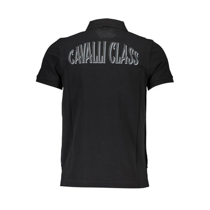 Cavalli Class Black Cotton Men Polo Shirt with logo print on the back