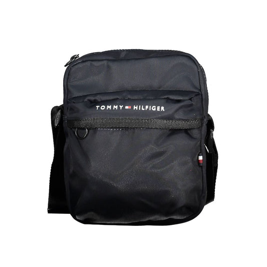 Tommy Hilfiger Blue Polyester Men Shoulder Bag with logo and zip closure, featuring recycled materials and external pocket.
