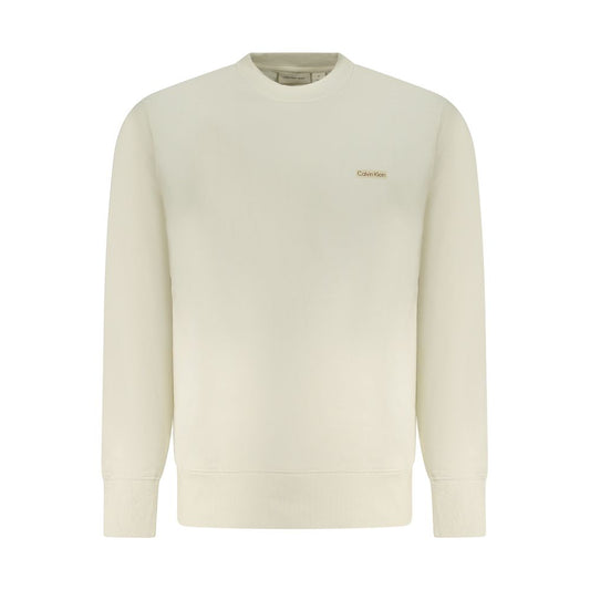 Calvin Klein Beige Cotton Men Sweater with long sleeves, featuring a luxurious brushed fabric for comfort and sustainability.