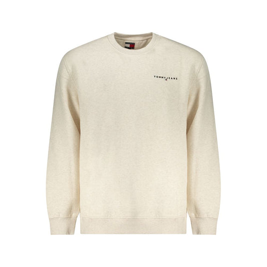 Tommy Hilfiger Beige Cotton Men Sweater with crew neck and long sleeves, featuring iconic embroidery.