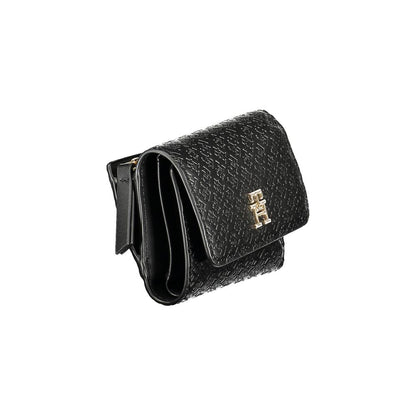 Tommy Hilfiger Black Polyethylene Women Wallet with ample storage, zip and snap closure, crafted from durable materials for stylish utility.