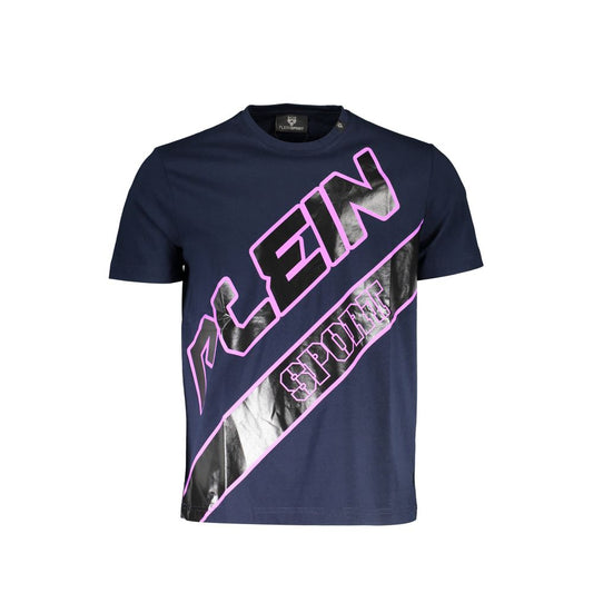 Plein Sport Blue Cotton Men T-Shirt with bold logo design, luxurious and athletic crew neck made from finest cotton.