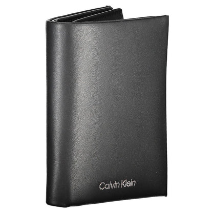 Calvin Klein Black Leather Men Wallet with RFID protection, featuring elegant design and durable construction for secure card and coin storage.