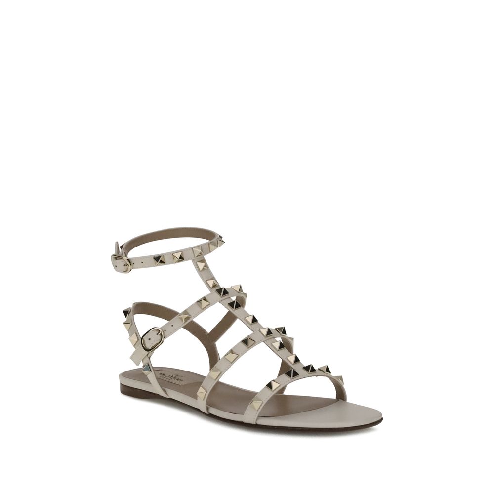 Valentino Garavani White Calf Leather Bos Taurus Flat Sandals