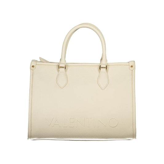 Mario Valentino Beige Polyethylene Handbag with two handles, adjustable strap, internal pockets, and logo detailing.
