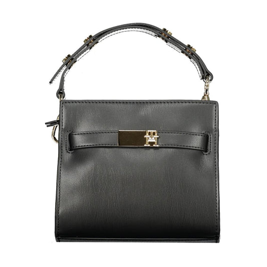 Tommy Hilfiger Black Polyethylene Women Handbag with adjustable handle and shoulder strap, featuring dual compartments and contrasting details.