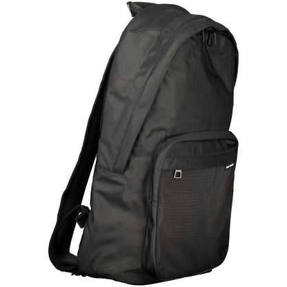 Tommy Hilfiger Black Polyester Men Backpack with external pocket and adjustable straps for urban style and functionality.