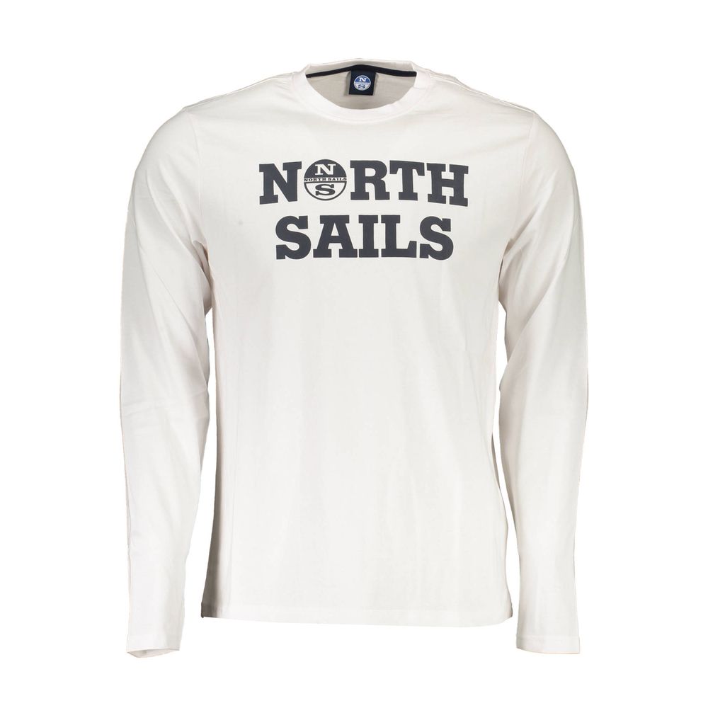 North Sails White Cotton Men T-Shirt with logo and bold print, perfect blend of comfort and style, crafted from premium cotton.