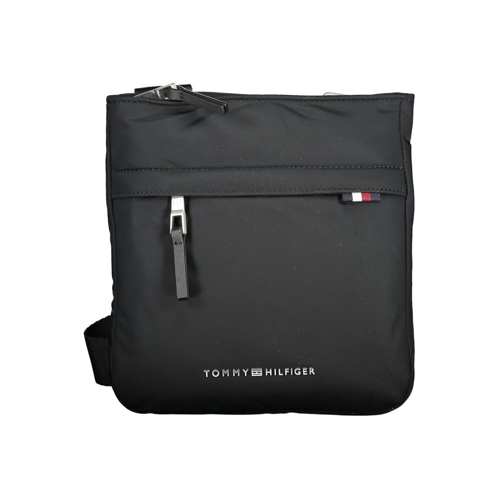 Tommy Hilfiger Black Polyester Shoulder Bag with adjustable strap, 2 external pockets, 1 internal pocket, zip closure, logo.