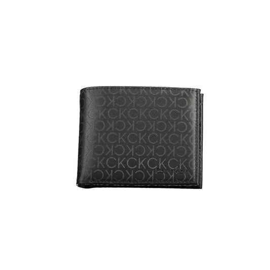 Calvin Klein Black Polyester Men Wallet featuring dual compartments, RFID blocking, and iconic logo design for style and security.
