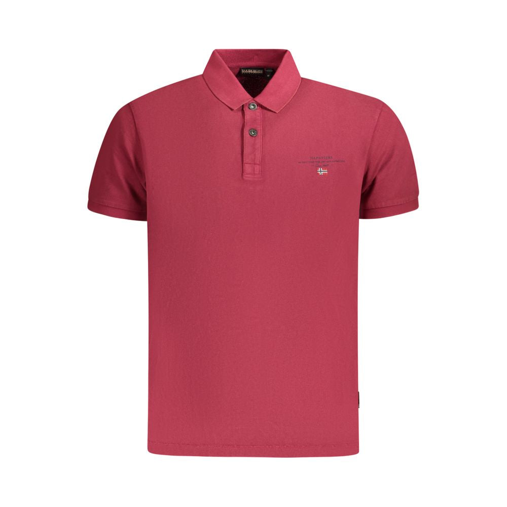 Napapijri Red Cotton Men Polo Shirt with short sleeves, featuring logo embroidery, perfect for stylish comfort and modern fashion.