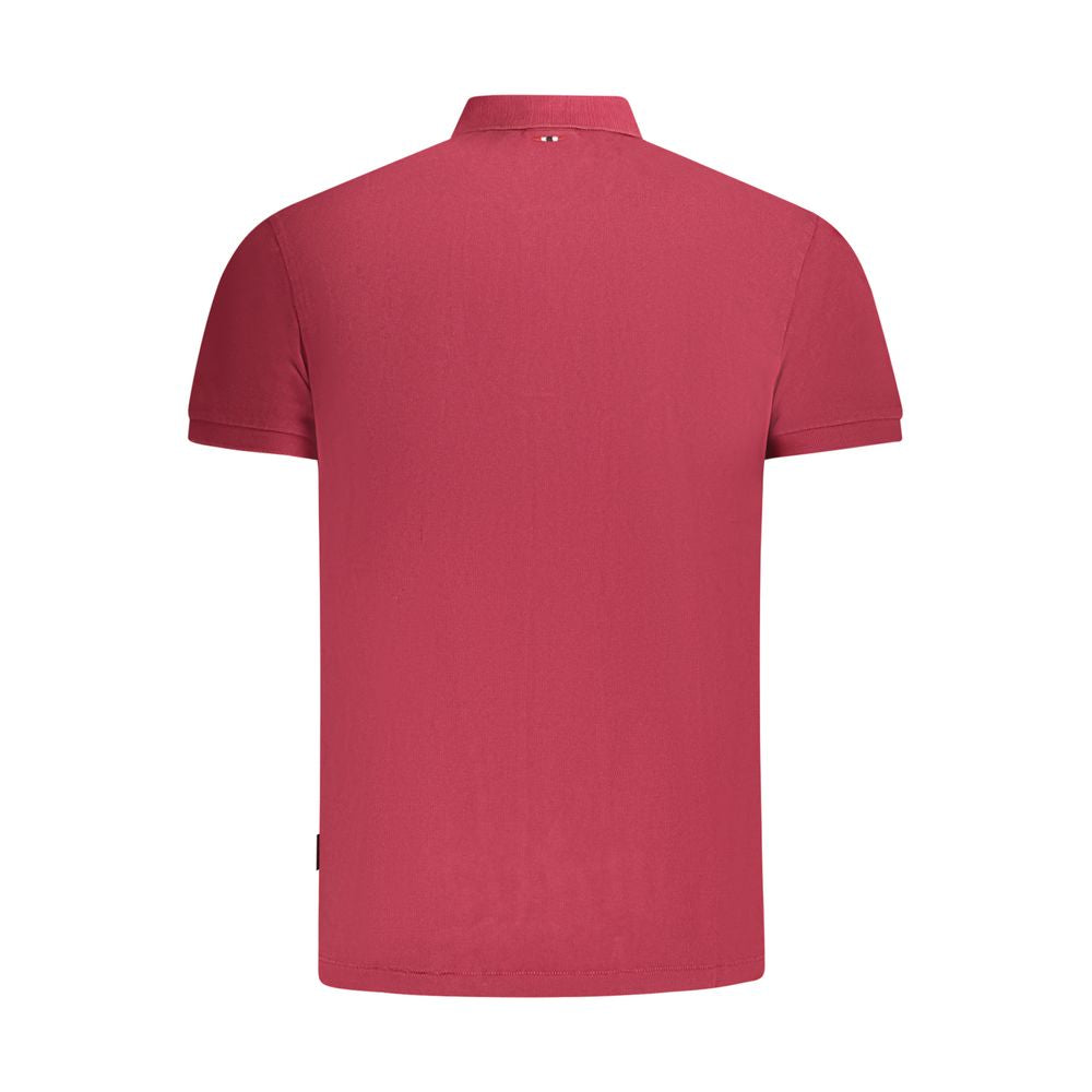 Back view of Napapijri Red Cotton Men Polo Shirt showcasing short sleeves and classic collar design.