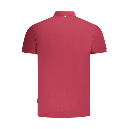 Back view of Napapijri Red Cotton Men Polo Shirt showcasing short sleeves and classic collar design.