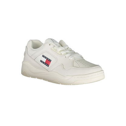 Tommy Hilfiger White Polyester Sneaker with logo, contrast details, and laces.