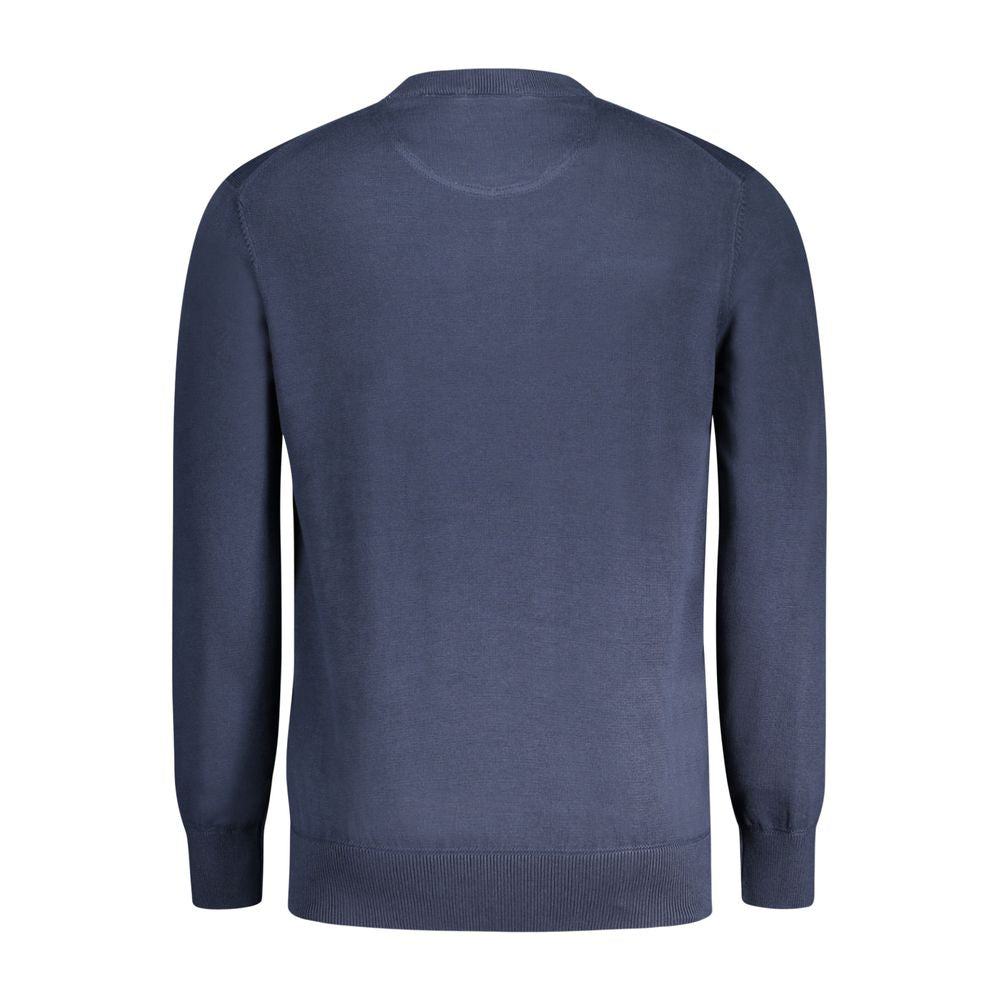 Timberland Blue Cotton Men Sweater made from 100% organic fabric, features long sleeves and crew neck for eco-friendly style.