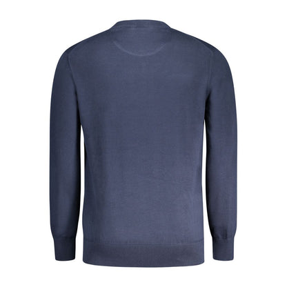 Timberland Blue Cotton Men Sweater made from 100% organic fabric, features long sleeves and crew neck for eco-friendly style.