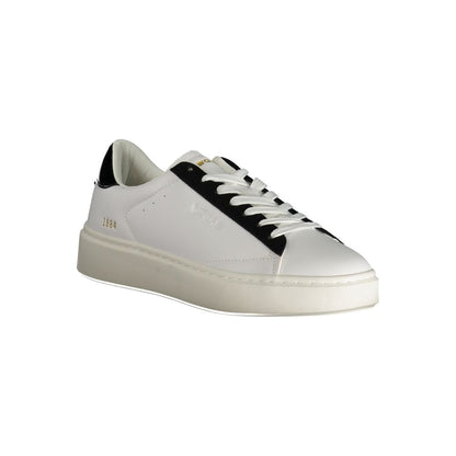 Gas White Polyester Women Sneaker with black details and logo print, sport chic style footwear for women, polyester and polyethylene material