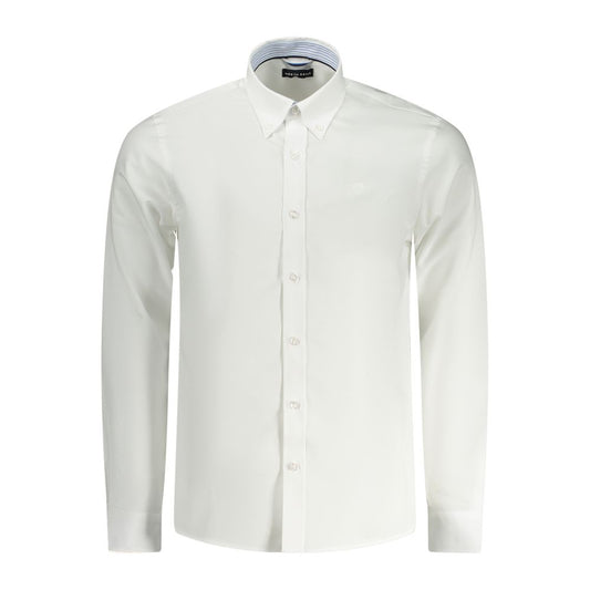 North Sails White Cotton Men Shirt with long sleeves and a tailored fit, featuring contrasting button cuffs and subtle embroidery logo.