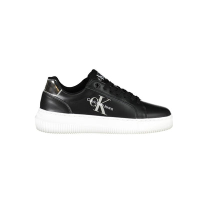 Calvin Klein Black Polyester Women Sneaker with contrasting sole and logo detail, made from recycled materials for eco-friendly style.