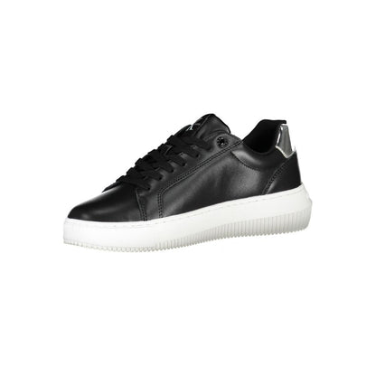 Calvin Klein Black Polyester Women Sneaker with contrasting sole and logo, crafted for style and sustainability.