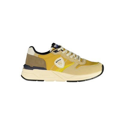 Blauer Beige Polyester Men Sneaker with mustard yellow accents and Blauer logo, showcasing luxe comfort and sleek silhouette.