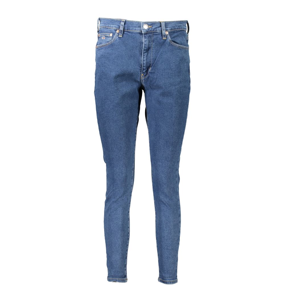 Tommy Hilfiger Blue Cotton Women Jeans, high-waisted super skinny fit, featuring Tommy embroidery and classic five-pocket design.