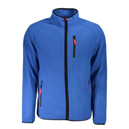 Norway 1963 Blue Polyester Men Sweater with long sleeves and external pockets, featuring stylish contrasting detail and brand logo.