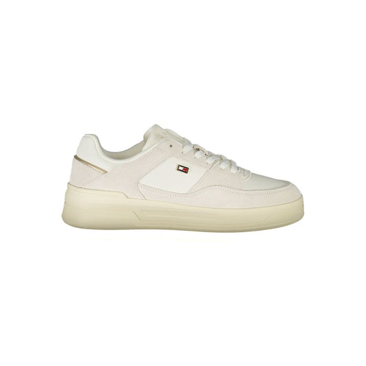 Tommy Hilfiger White Leather Women Sneaker showcasing sporty and classic design with contrasting details.