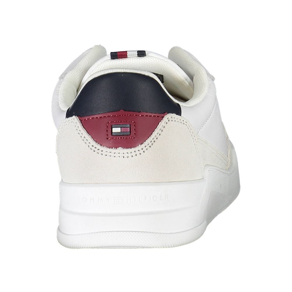 Back view of Tommy Hilfiger White Polyester Men Sneaker with contrasting details made from recycled material.