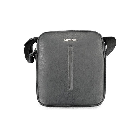 Calvin Klein Black Polyester Men Shoulder Bag with adjustable strap and zip closure, eco-conscious design, sleek and durable.