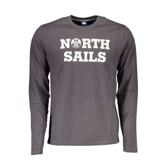 North Sails Brown Cotton Men T-Shirt with long sleeves, crew neck, and bold logo print, showcasing sustainable fashion from Bangladesh.